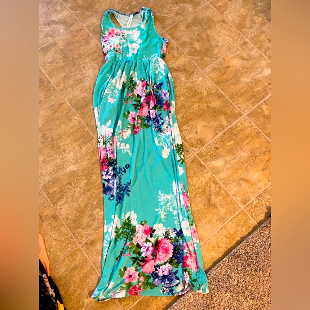 Maxi dress, size S, light green/blue/floral